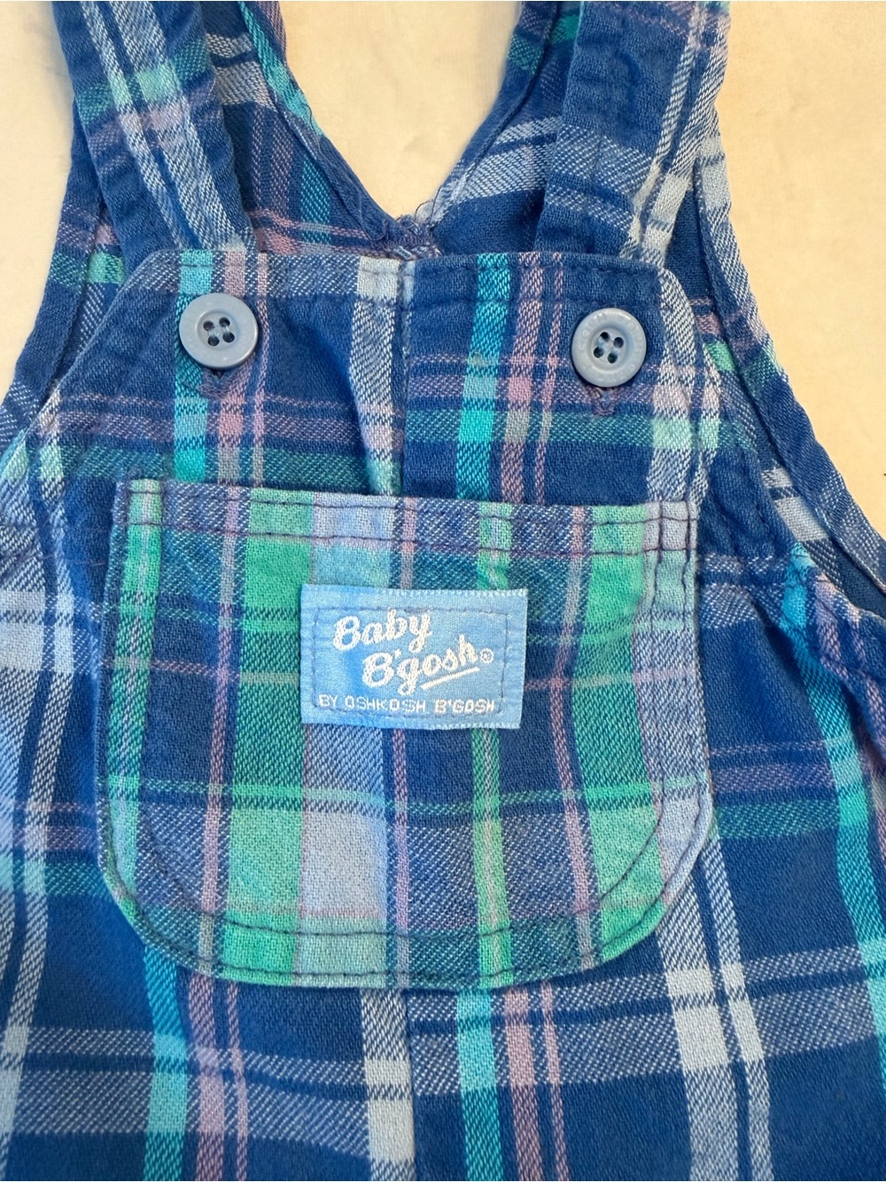 VTG! Oshkosh B’Gosh Blue Plaid Overalls for Baby, sz 6-9 Months - Picture 2 of 10